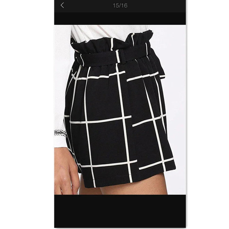 Ladies Check Waist Belt Shorts - VAleG