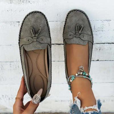 Women's Round Head Loafers Fashion Non-slip Soft Comfortable Flats Shoes - VAleG