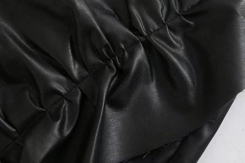 Women's Ruffle Trim Artificial Hip Leather Skirt - VAleG