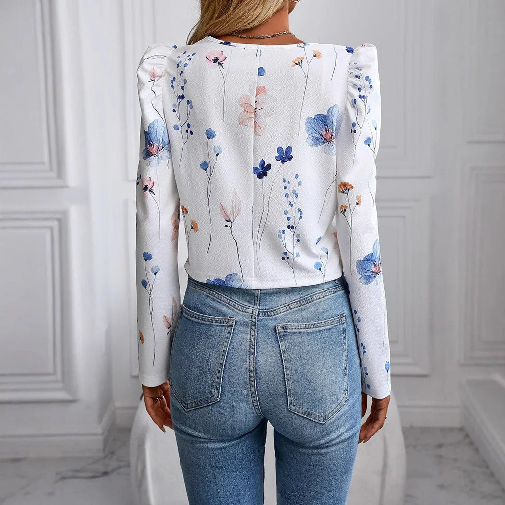 Printed Gigot Sleeve Long Sleeve Thin Jacket Jacket - VAleG