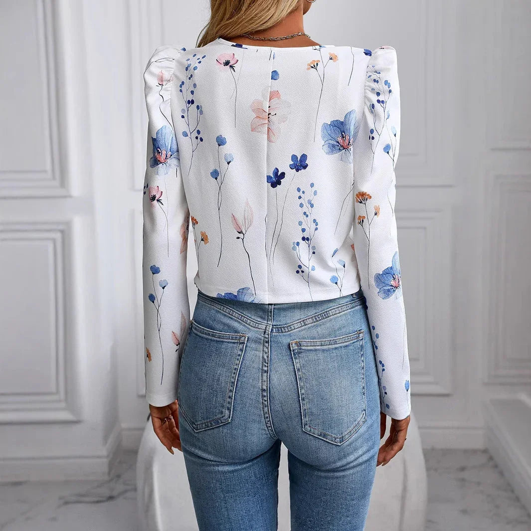 Printed Gigot Sleeve Long Sleeve Thin Jacket Jacket - VAleG