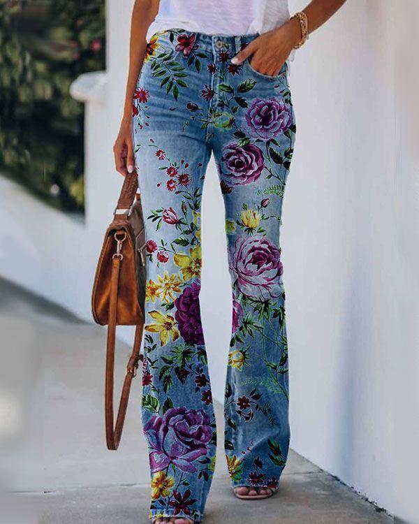 Printed Thin Jeans Large Size Women's Casual Pants - VAleG