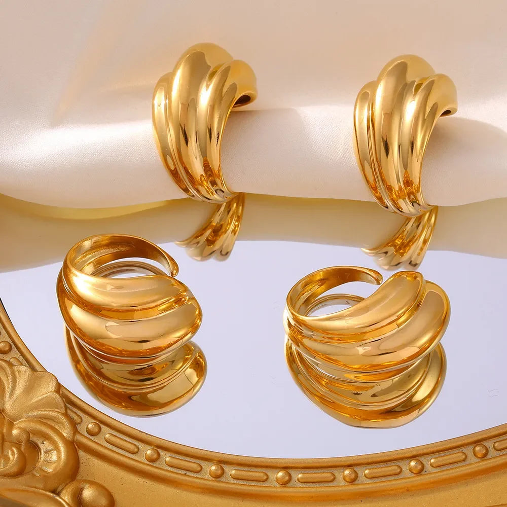 18K Gold-Plated Titanium Steel Open Ring - VAleG