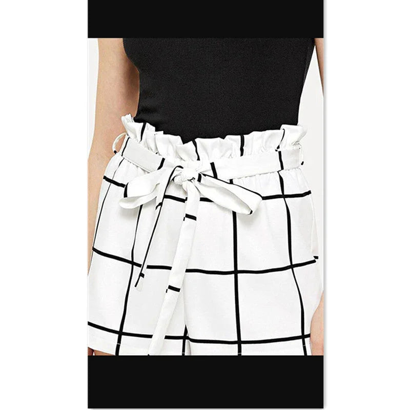 Ladies Check Waist Belt Shorts - VAleG