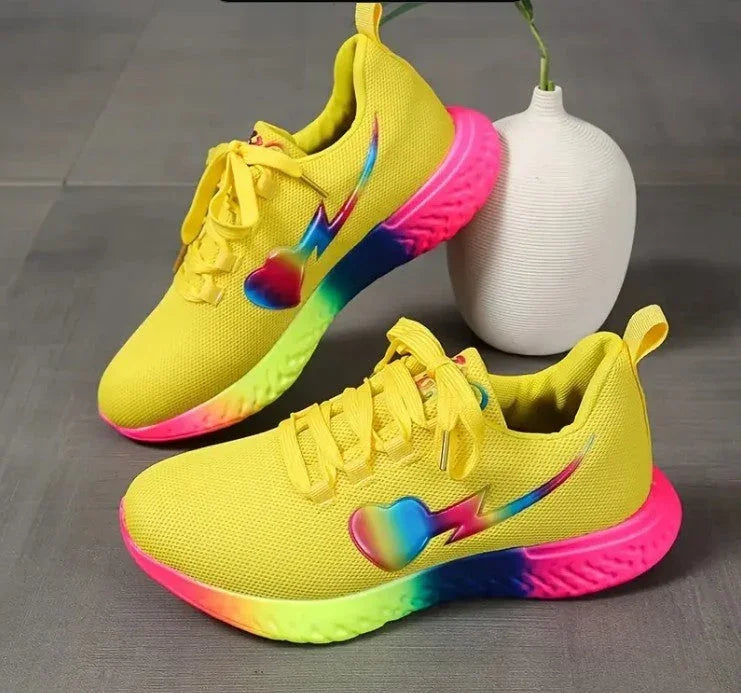 Round Head Heart Knitted Lace Up Running Shoes - VAleG
