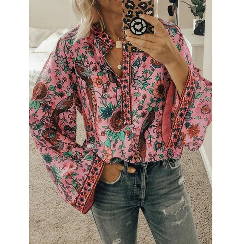 Peacock print loose shirt - VAleG