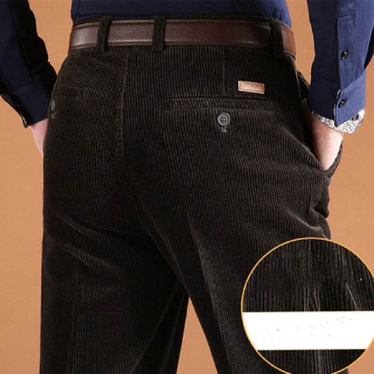 Thick Stripe Casual Pants Corduroy Double Pleated High Waist Loose VAleG