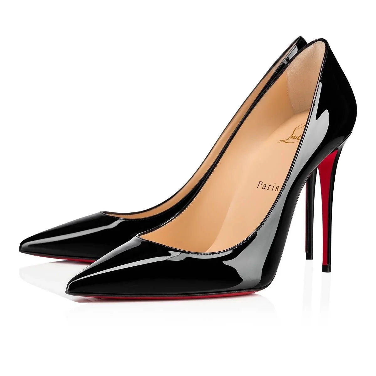 Black Patent Leather Red Bottom Thin Heel Shoes - VAleG