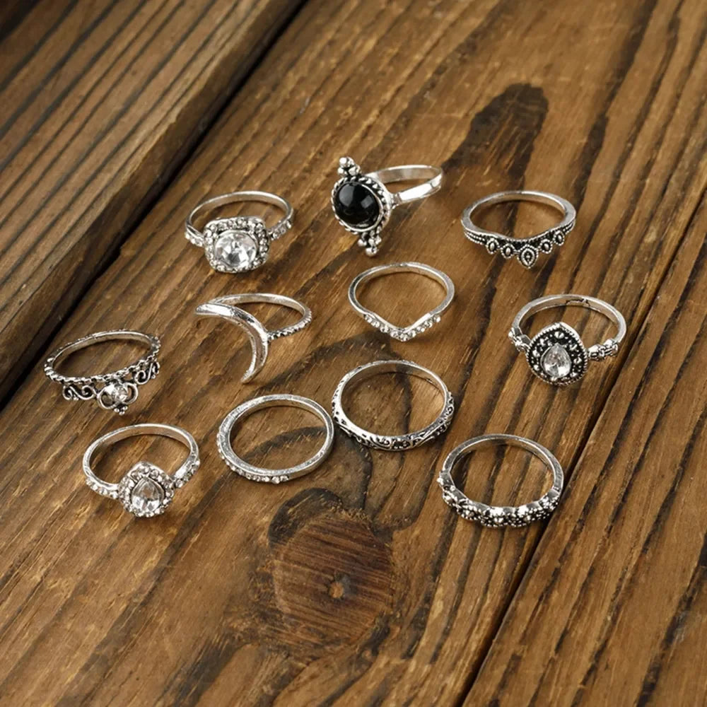 Alloy Synthetic Crystal 11-Piece Ring Set - VAleG
