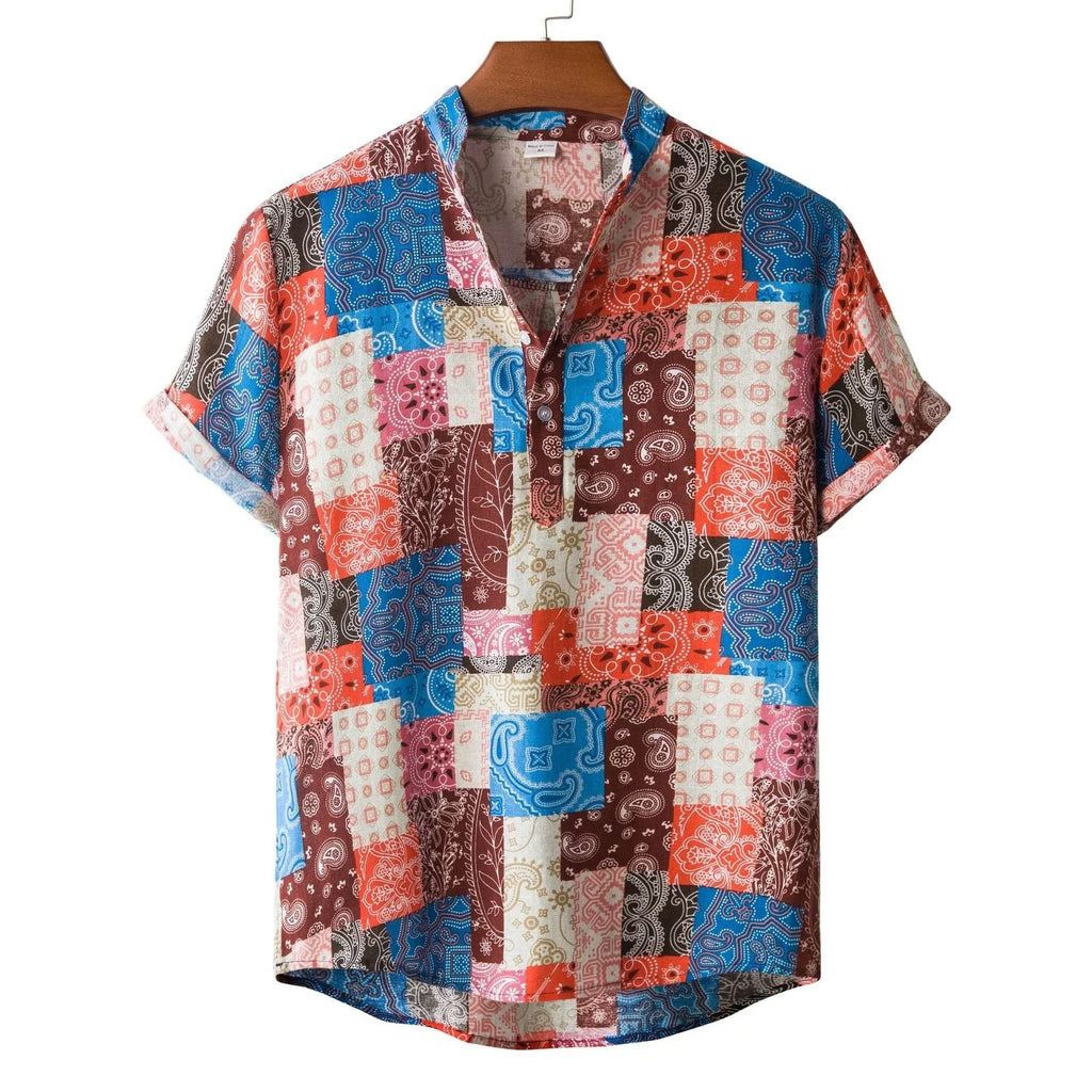Lapel Cotton Slim-fit Printed Bamboo Shirt - VAleG