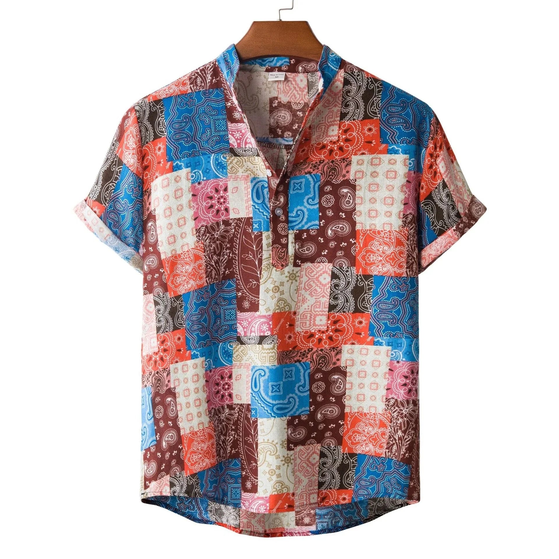 Lapel Cotton Slim-fit Printed Bamboo Shirt - VAleG