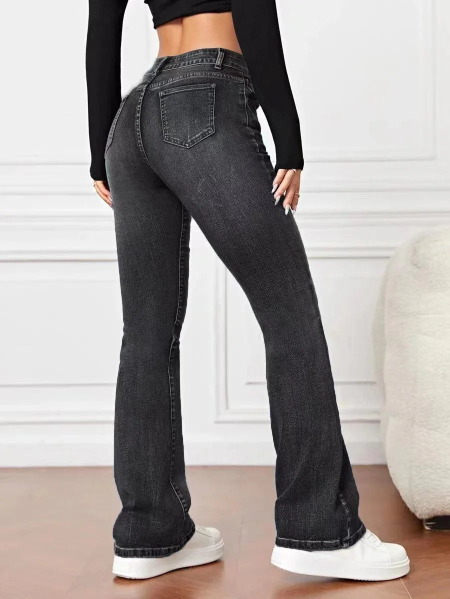 Denim High Waist Loose And Slimming Bootcut Trousers - VAleG
