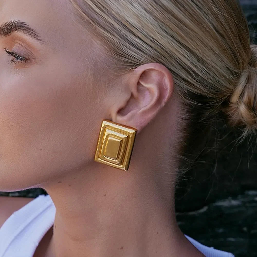 18K Gold-Plated Stainless Steel Square Shape Earrings - VAleG
