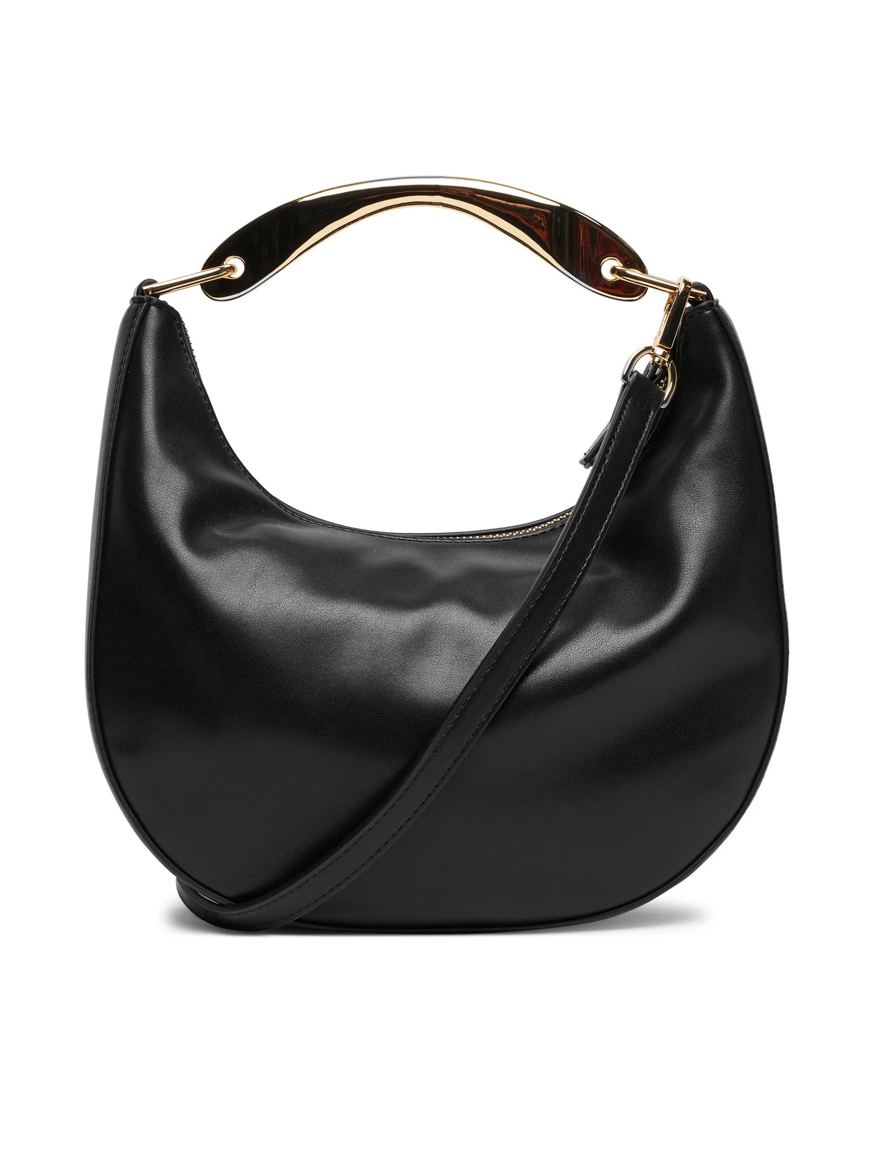 TWINSET Borsa Donna a Spalla Hobo Nera con Manico in Metallo e Tracolla