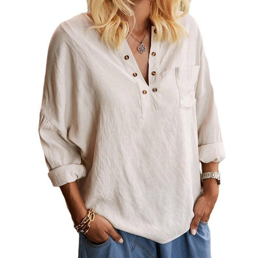 Cotton Linen Long Sleeve Blouse Women's VAleG