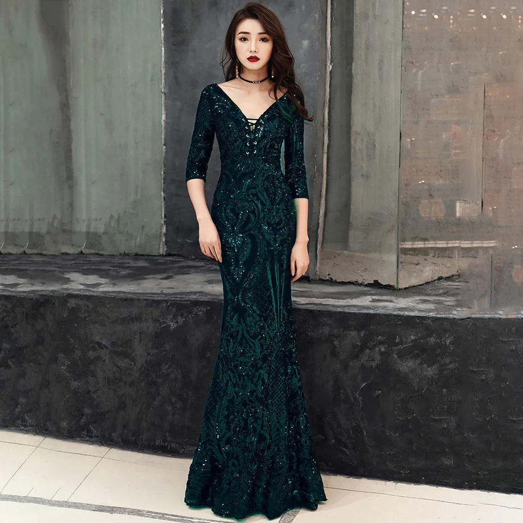 Sexy fishtail dress in sequined evening dress - VAleG