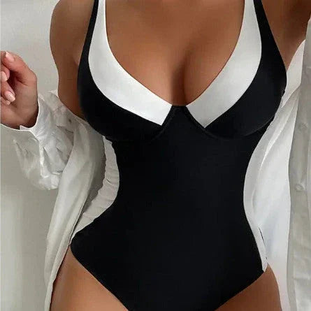 One Piece Swimsuit Sexy Belly Contracting V-neck Swimsuit Sports - VAleG