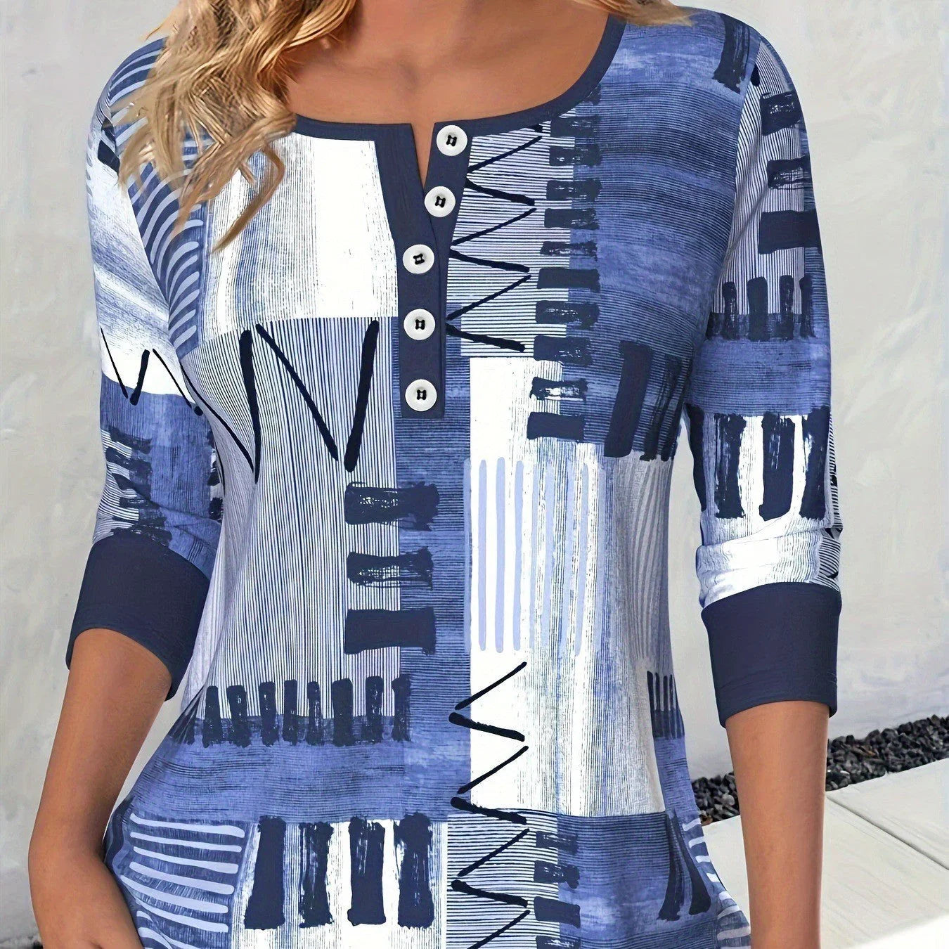 Digital Printed Pullover Button Long Sleeve T-shirt - VAleG