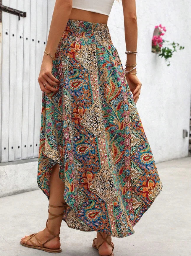 Women Contrast Color Print Random Cut Skirt - VAleG