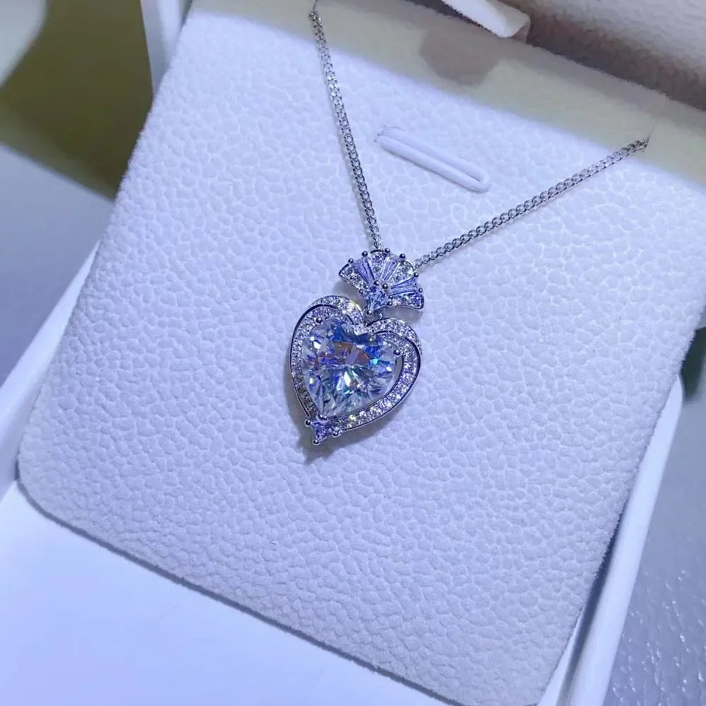 3 Carat Moissanite 925 Sterling Silver Heart Pendant Necklace - VAleG