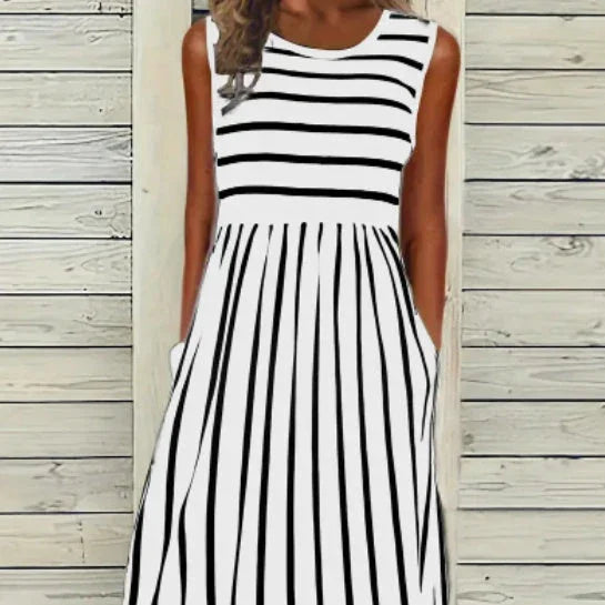 Print Crew Neck Tank Dress - VAleG