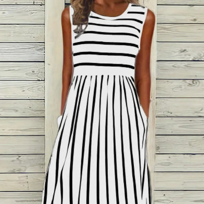 Print Crew Neck Tank Dress - VAleG
