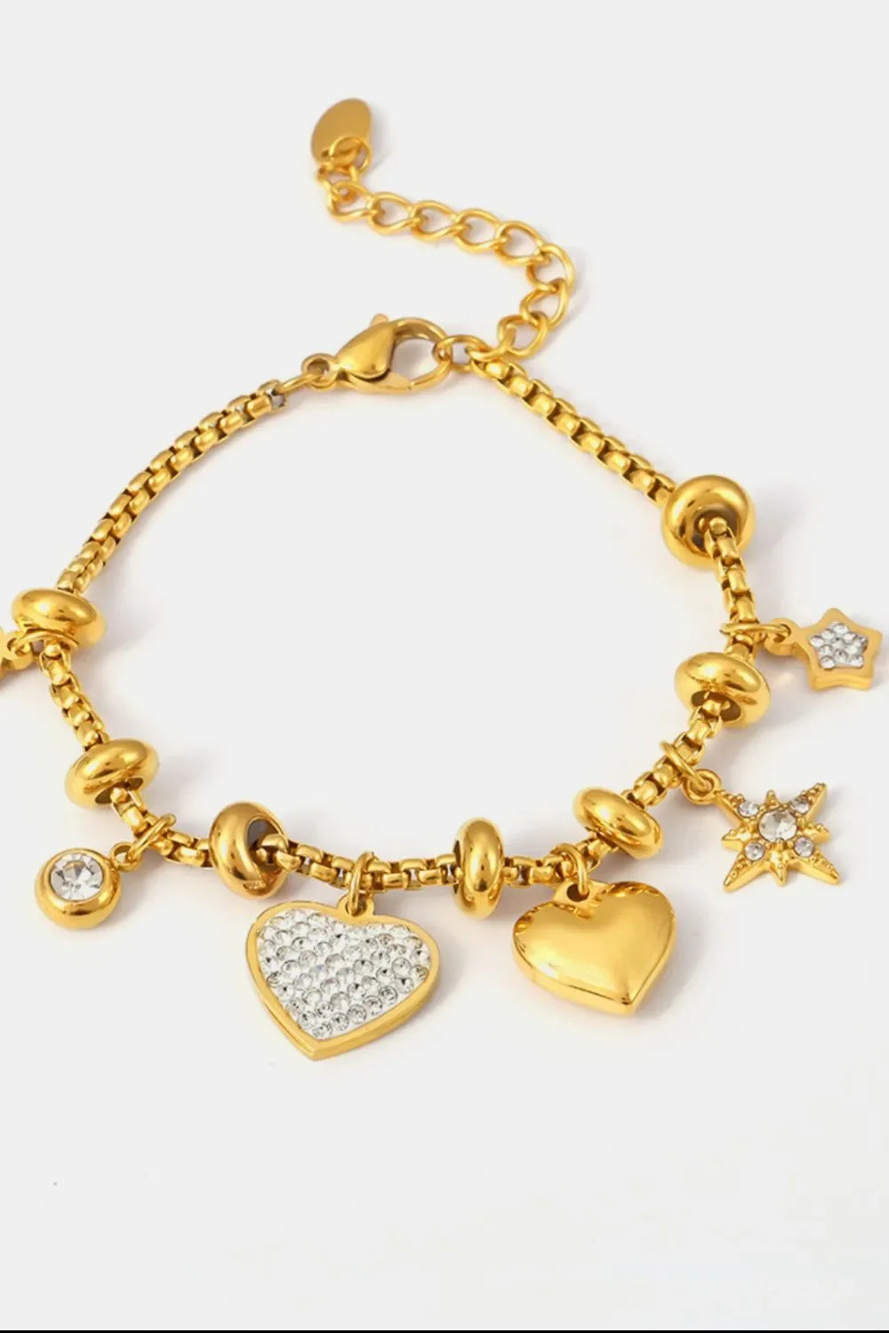 Titanium Steel Inland Zircon Heart Charm Bracelet - VAleG