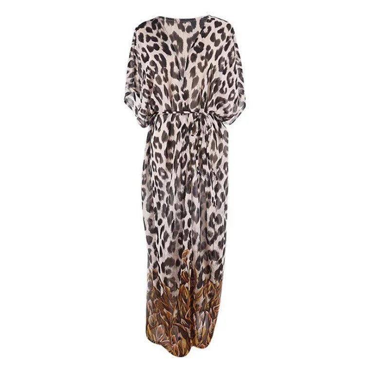 Chiffon Leopard Print Cardigan Beach Skirt - VAleG