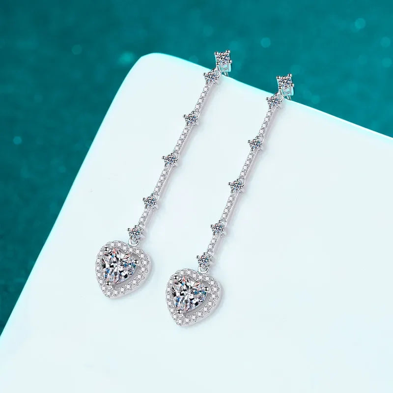 2 Carat Moissanite Zircon 925 Sterling Silver Heart Earrings - VAleG