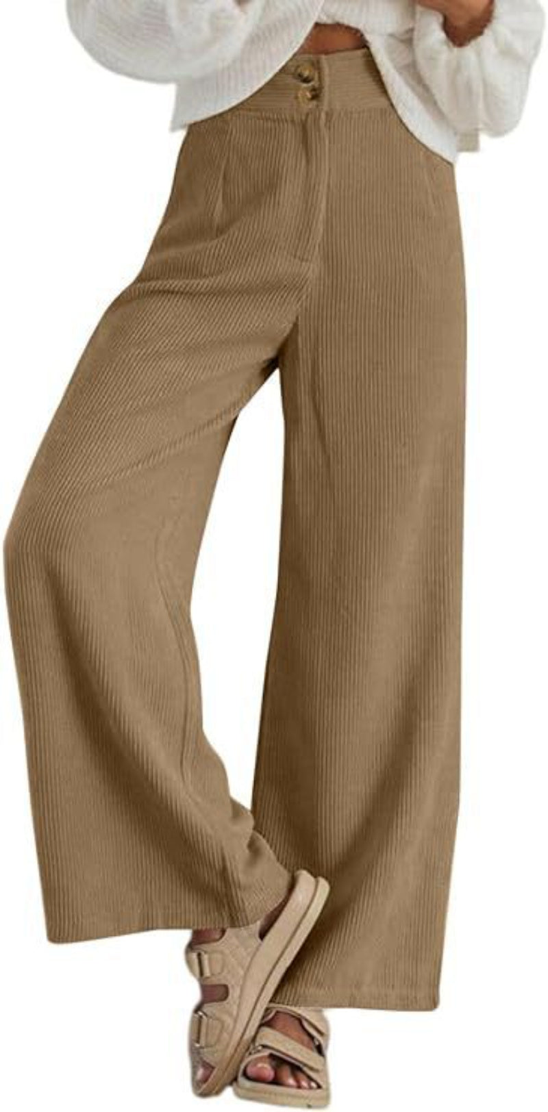 Pantaloni casual elasticizzati a doppio bottone in velluto a coste da donna