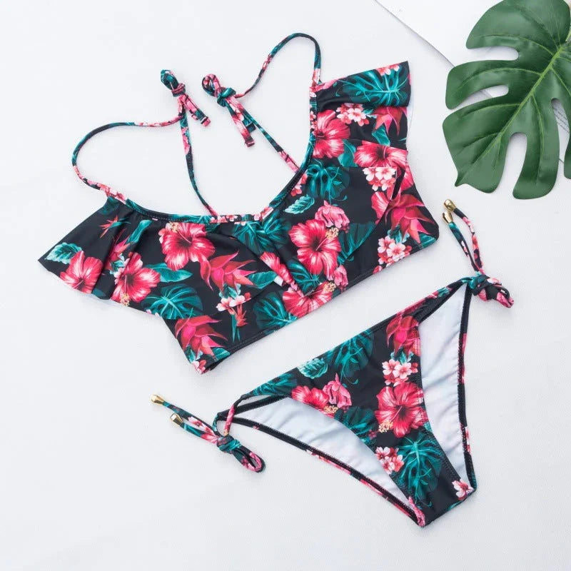 Split swimsuit sexy bikini print swimsuit - VAleG