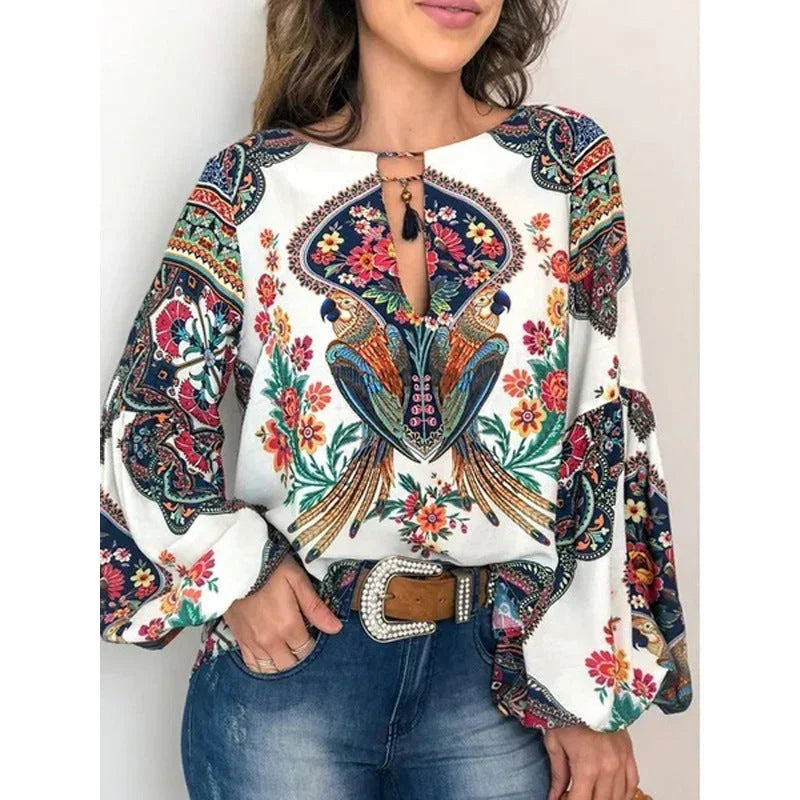 V-neck print comfortable top - VAleG