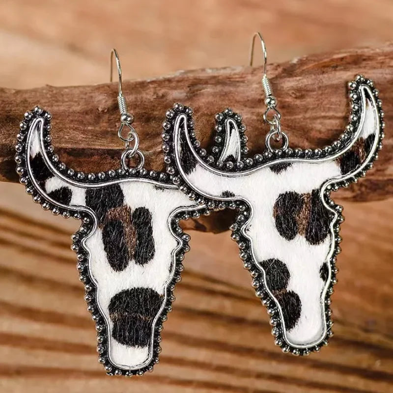 Alloy Animal Print Cow Head Earrings - VAleG