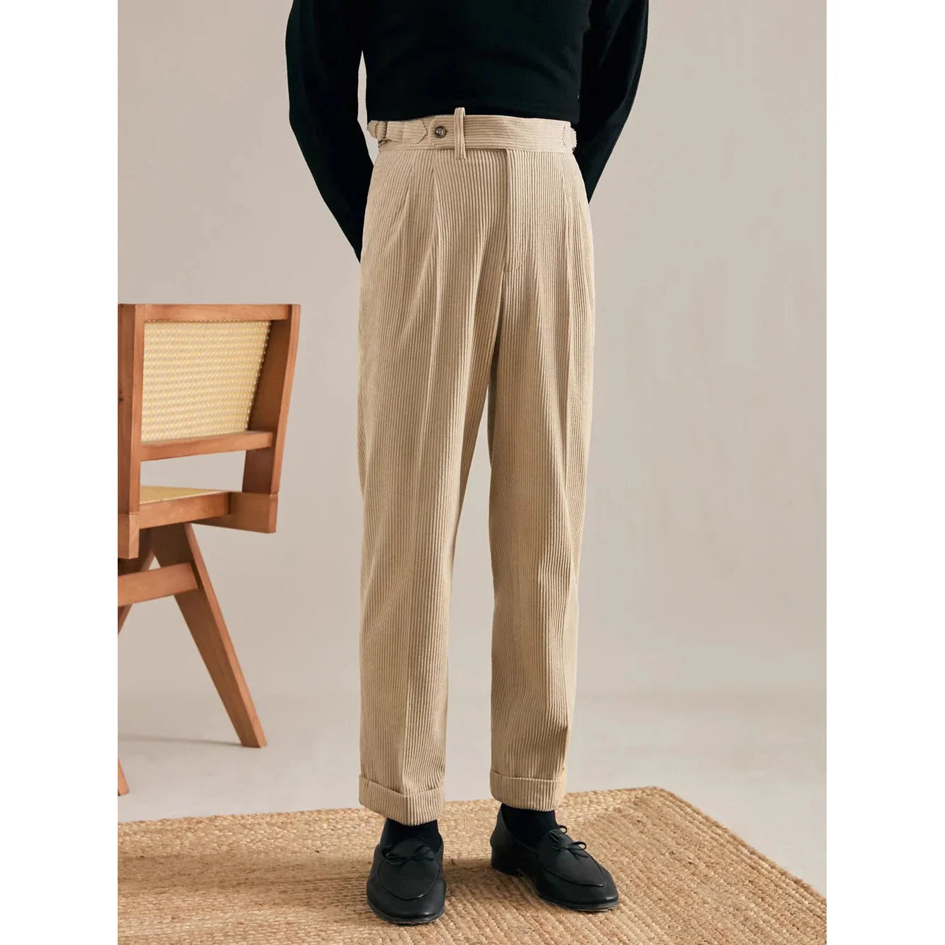 Autumn And Winter Corduroy Suit Pants Man Pair Pleated Design Loose Straight - VAleG