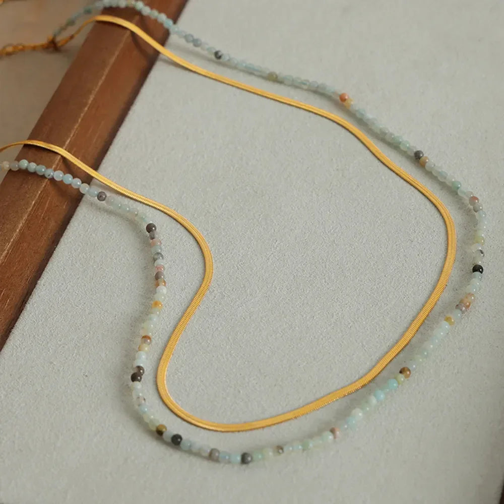 Beaded Titanium Steel Double-Layered Necklace - VAleG