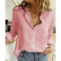 Solid Color Casual Loose Long Sleeve Linen Shirt - VAleG