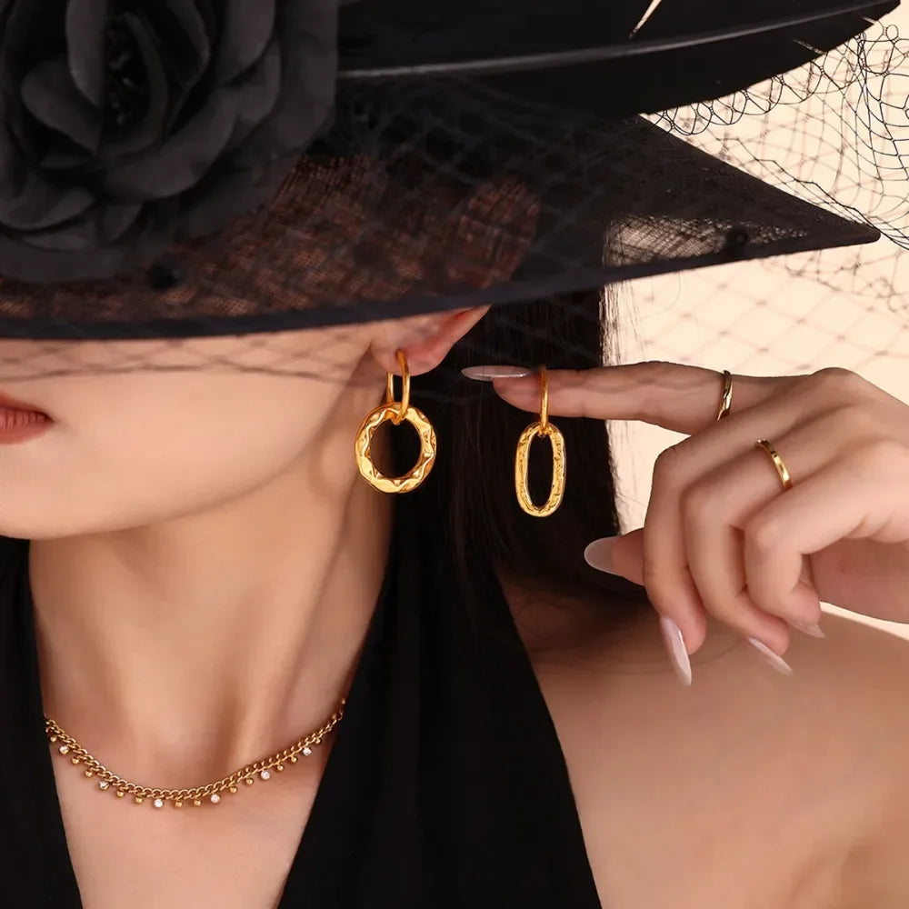 18K Gold-Plated Titanium Steel Annulus Earrings - VAleG