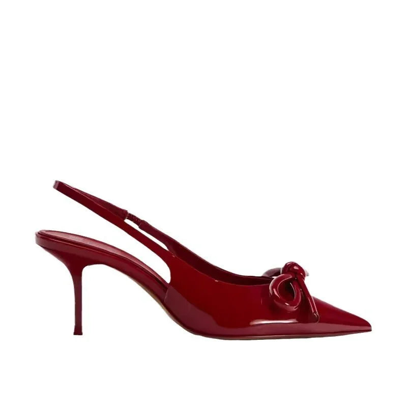Women's Shoes Red Bowknot Decoration Low-cut Exposed Heel - VAleG