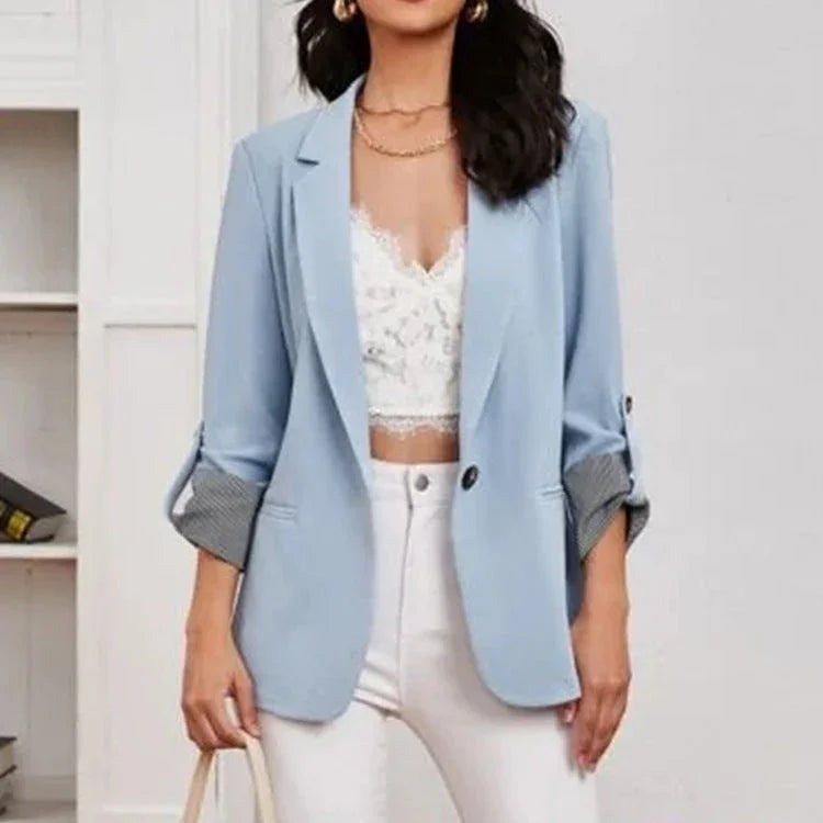 Fashion Patchwork Lapel Slim Fit Ladies Cardigan - VAleG