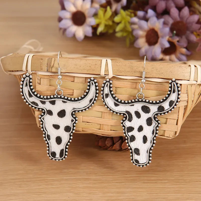Alloy Animal Print Cow Head Earrings - VAleG