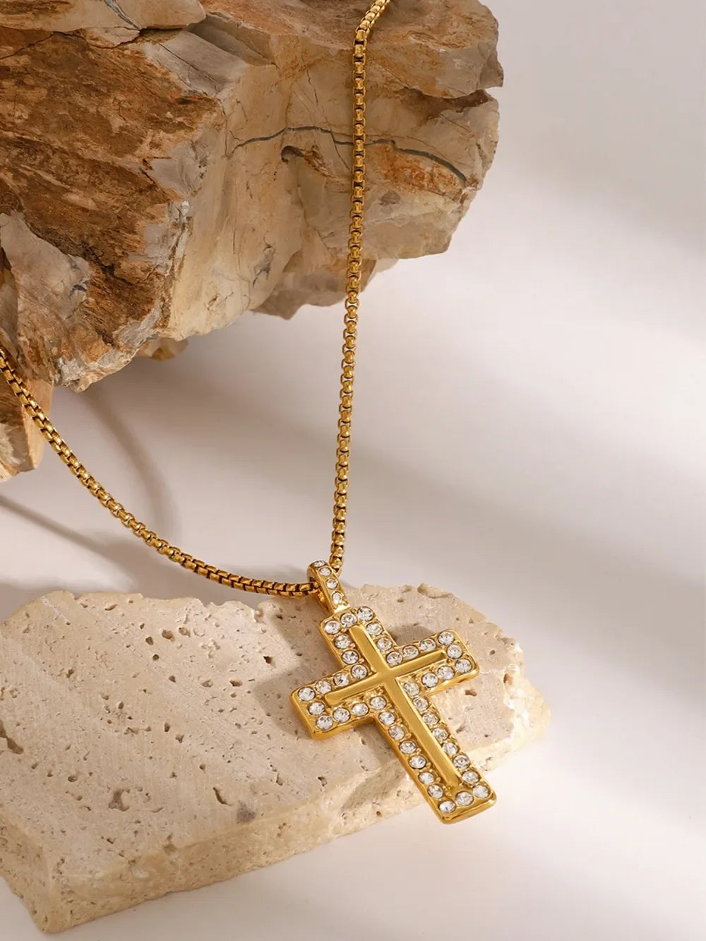 18K Gold-Plated Inlaid Zircon Cross Necklace - VAleG