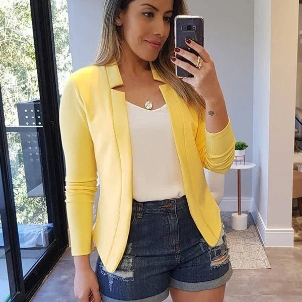 Small Suit Long Sleeve Solid Color Cardigan Coat Top - VAleG