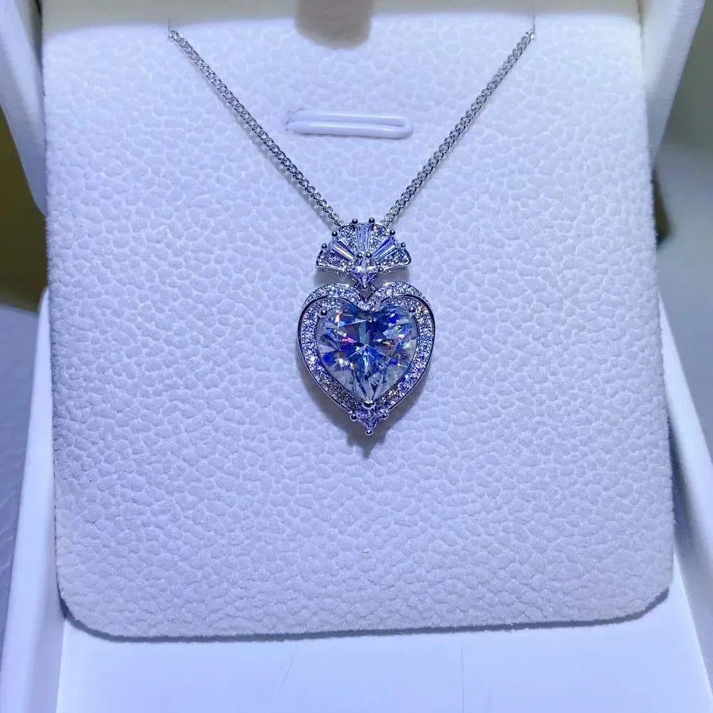 3 Carat Moissanite 925 Sterling Silver Heart Pendant Necklace - VAleG