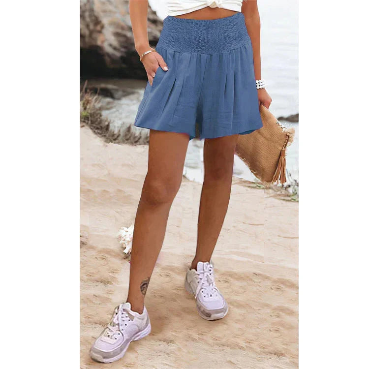 European And American Solid Color High Waisted Shorts Casual Pants - VAleG