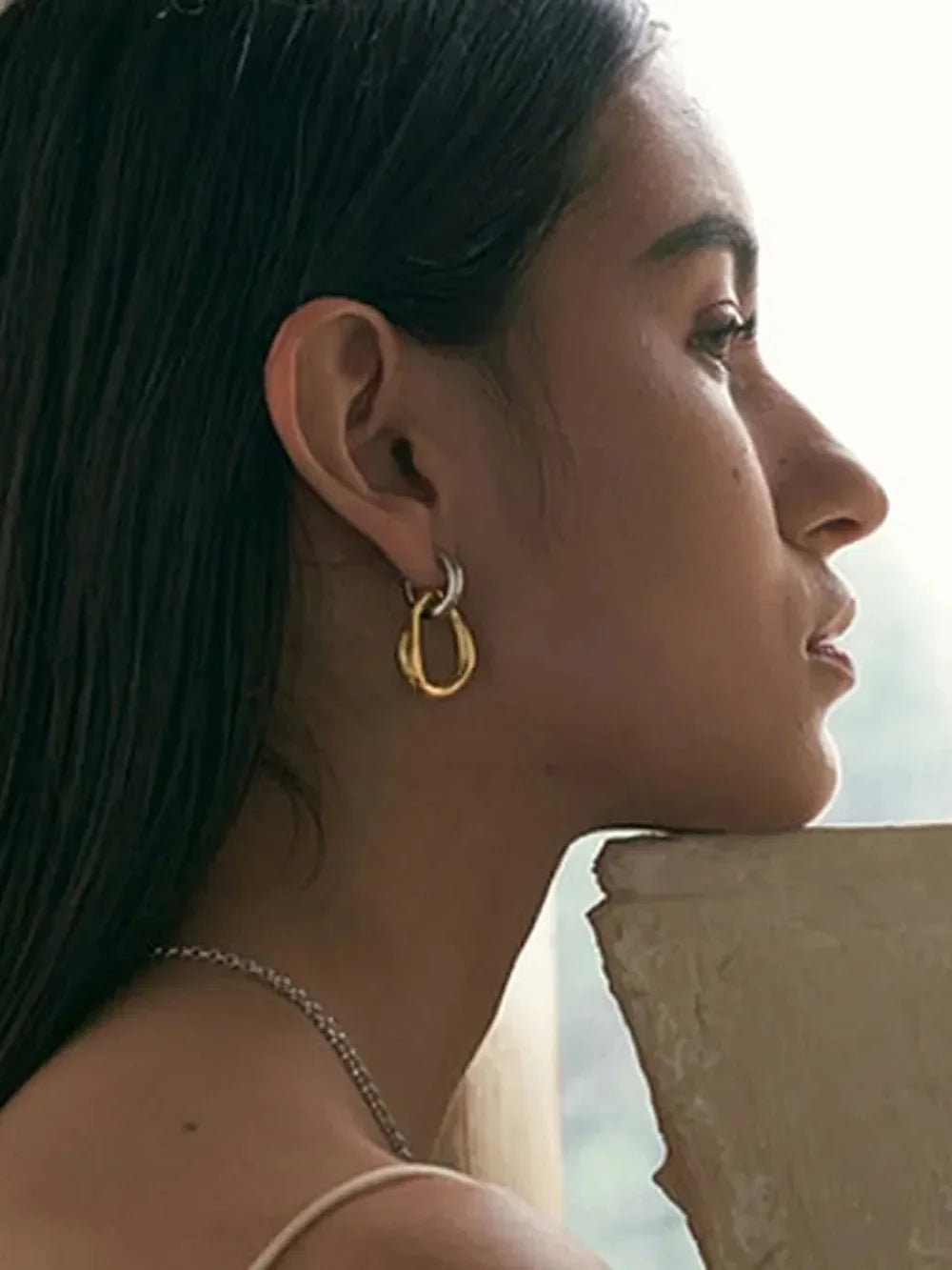 18K Gold-Plated Stainless Steel Contrast Asymmetrical Earrings - VAleG