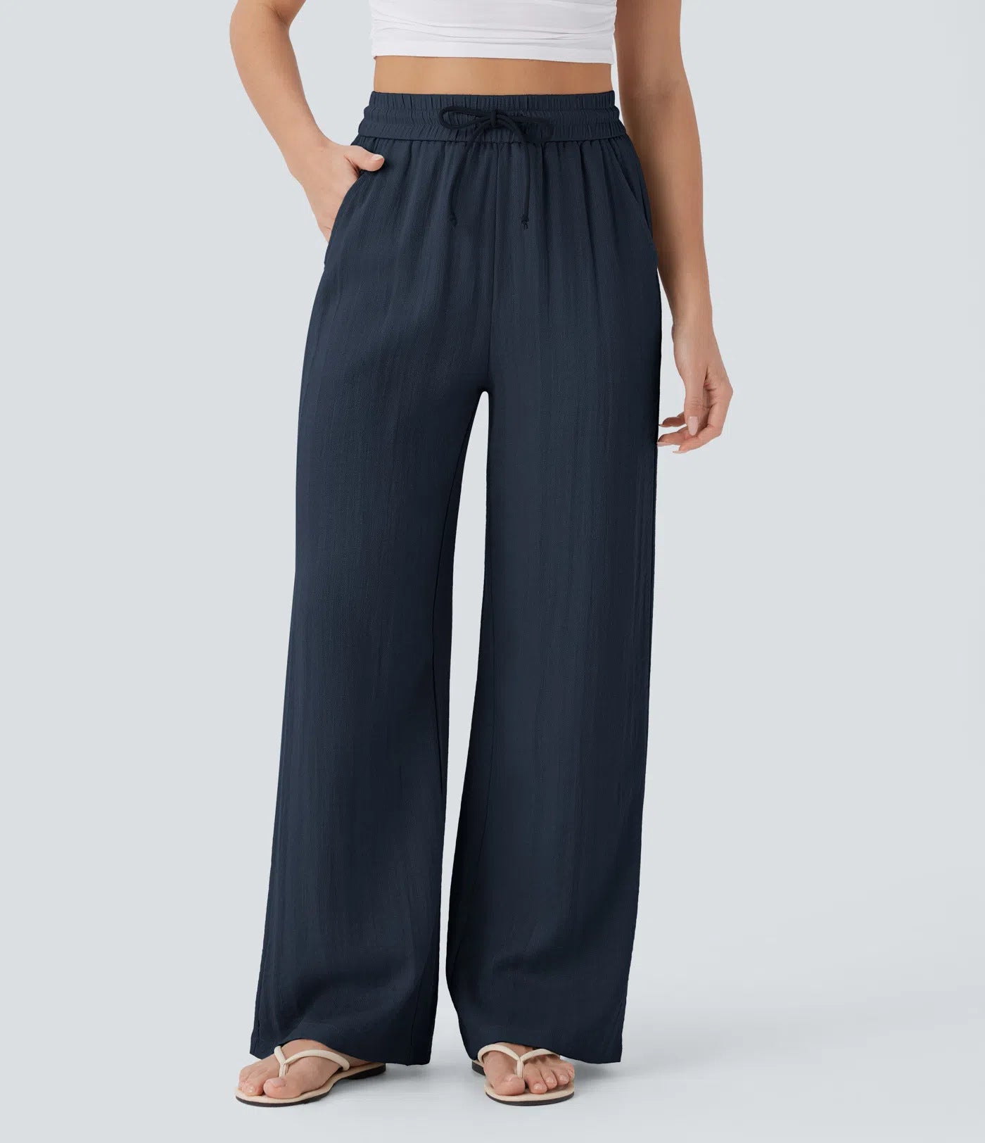Pantaloni larghi casual a gamba larga in tinta unita