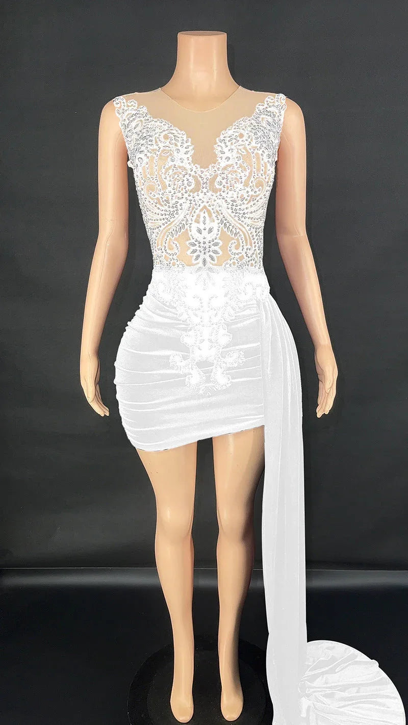 Summer Luxury Evening Dress Female Singer Stage Costume Senior Dress Side Trailing Skirt - VAleG
