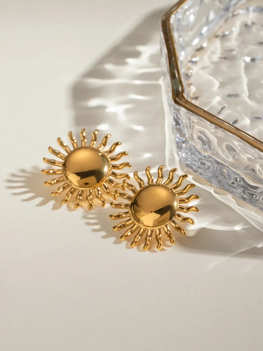 18K Gold-Plated Stainless Steel Sun Stud Earrings - VAleG