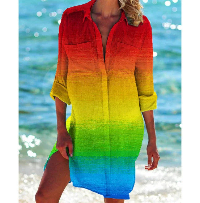 Women's Vacation Beach Bikini Jacket Printed Shirt - VAleG