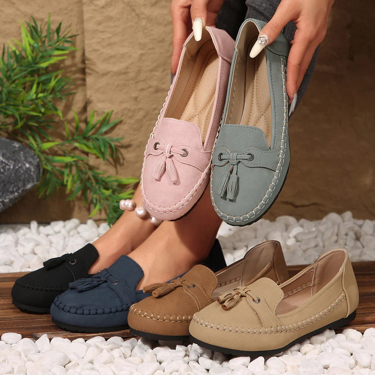 Women's Round Head Loafers Fashion Non-slip Soft Comfortable Flats Shoes - VAleG